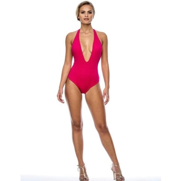 PEIXOTO Flamingo Plunging One- Piece T-Back Swimsuit in Magenta size XS - Picture 1 of 11
